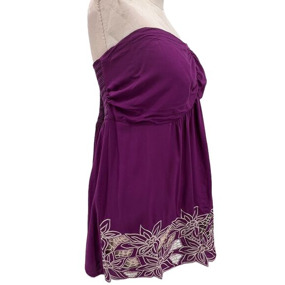 Torrid Purple Halter Top White Lace Floral Design Strapless Summer Blouse Sz 4 - Picture 4 of 4